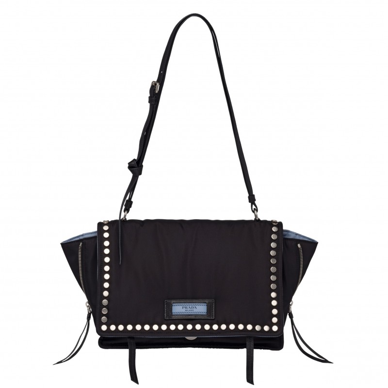 Prada Etiquette Bag In Nylon With Metal Stud Trim 514