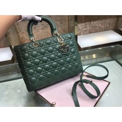 Dior Large Lady Dior Bag In Green Cannage Lambskin 508