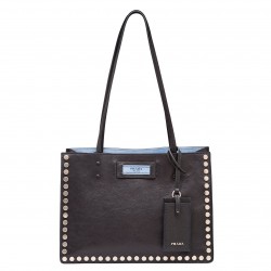 Prada Black Etiquette Calfskin Tote With Metal Stud Trim 436