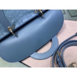 Dior Large Lady Dior Bag In Denim Blue Cannage Lambskin 642