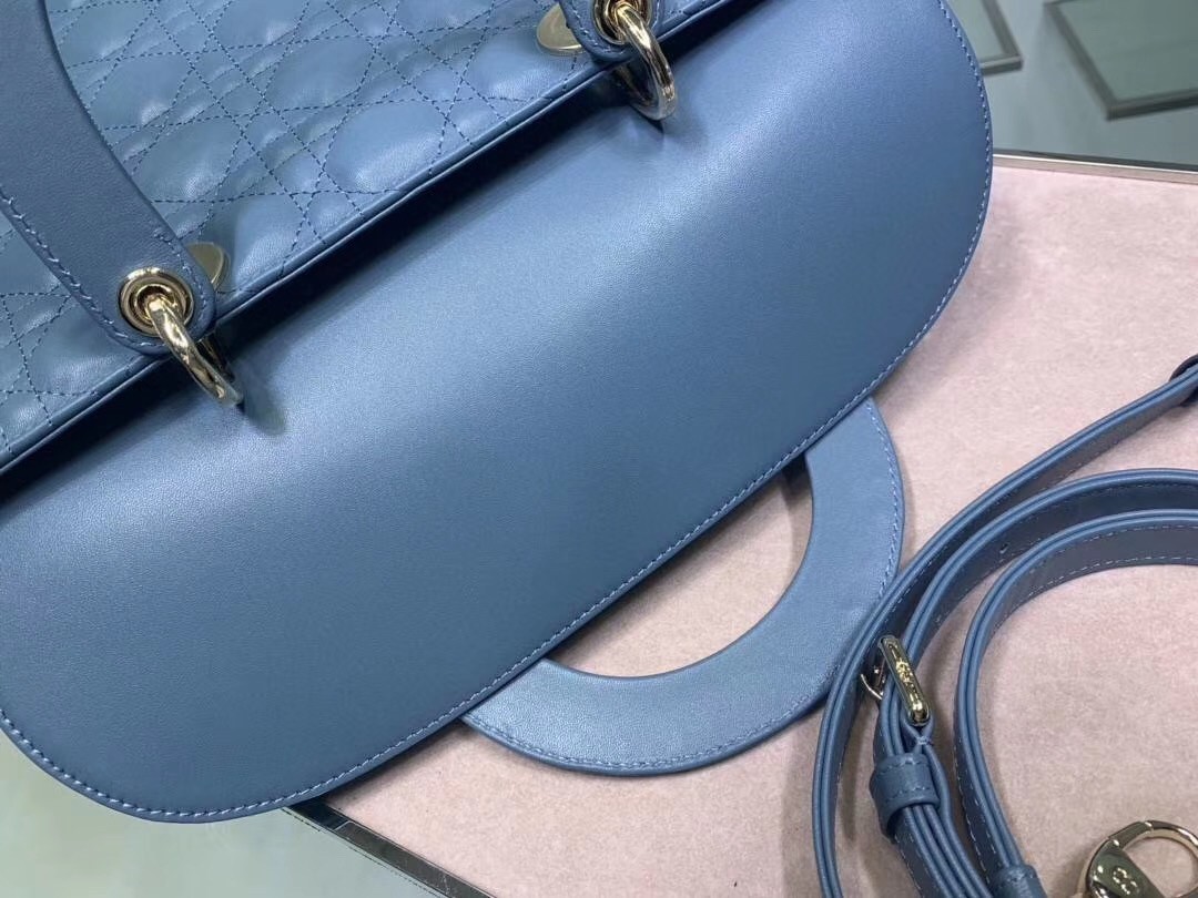 Dior Large Lady Dior Bag In Denim Blue Cannage Lambskin 642