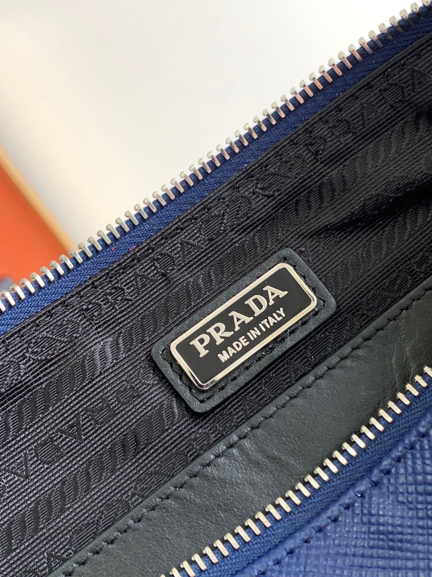 Prada Triangle Shoulder Bag In Blue Saffiano Calfskin 459