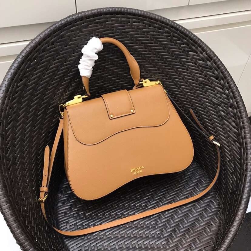 Prada Camel Large Sidonie Saffiano Leather Bag 475