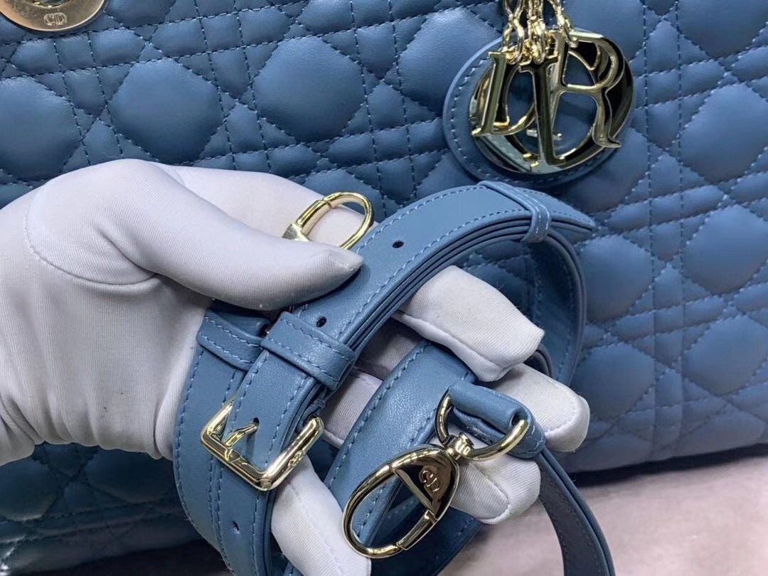 Dior Large Lady Dior Bag In Denim Blue Cannage Lambskin 642