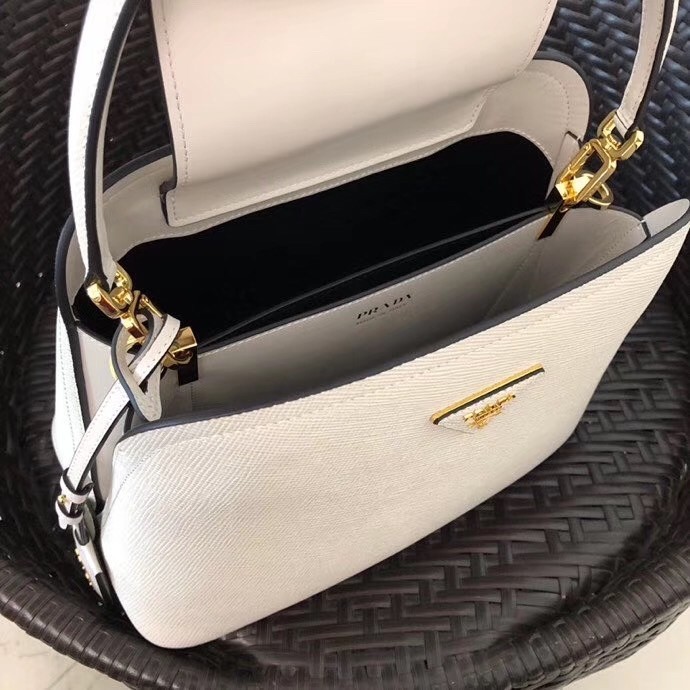 Prada Matinee Mini Bag In White Saffiano Leather 574