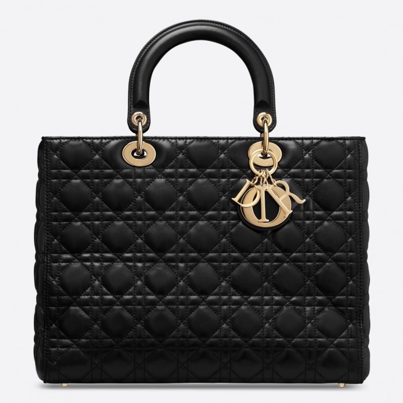 Dior Large Lady Dior Bag In Black Lambskin 676