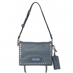 Prada Etiquette Bag In Blue Calfskin With Metal Stud Trim 607