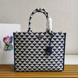 Prada Symbole Large Bag In White/Blue Jjacquard Fabric 583