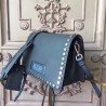 Prada Etiquette Bag In Blue Calfskin With Metal Stud Trim 607