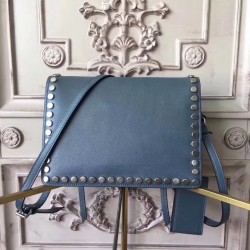 Prada Etiquette Bag In Blue Calfskin With Metal Stud Trim 607