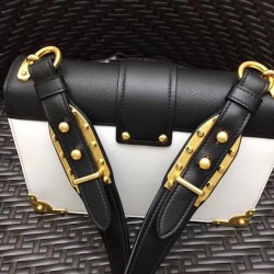 Prada Large Cahier Bag In White/Black Leather 620