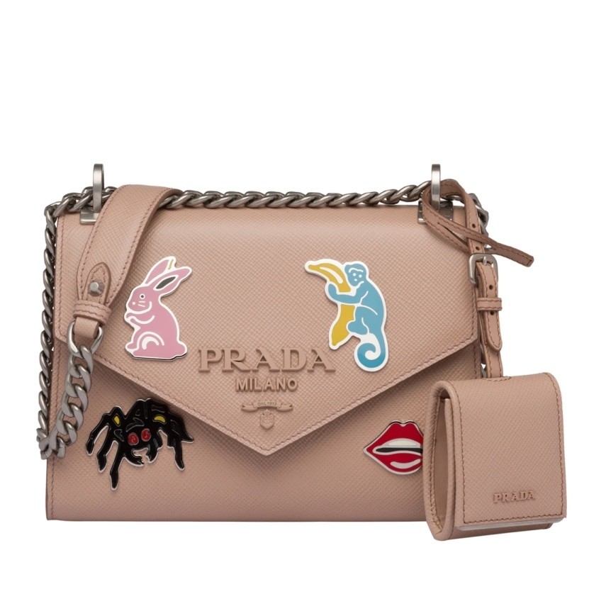 Prada Nude Monochrome Flap Bag With Metal Appliques 369