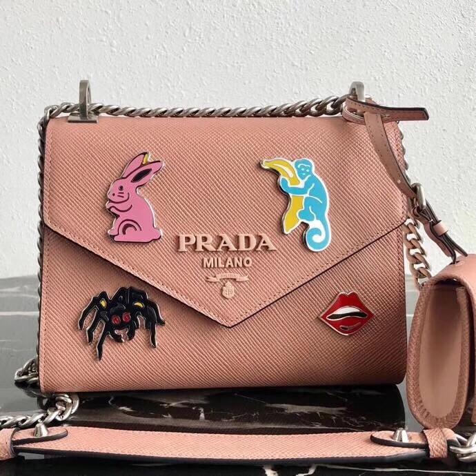 Prada Nude Monochrome Flap Bag With Metal Appliques 369