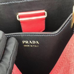 Prada Red Saffiano North South Double Medium Bag 399