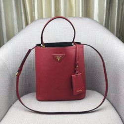 Prada Red Saffiano North South Double Medium Bag 399