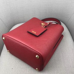 Prada Red Saffiano North South Double Medium Bag 399