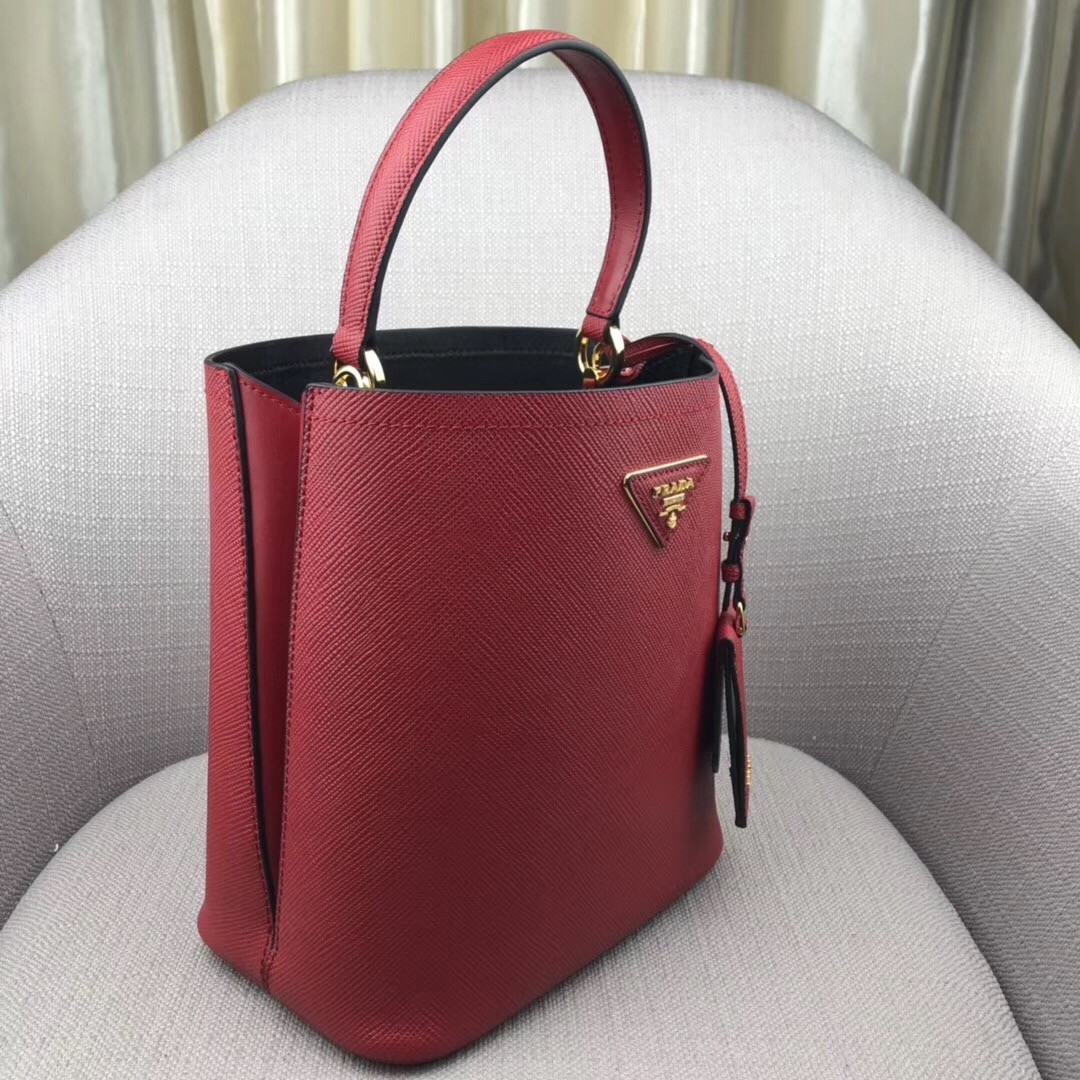 Prada Red Saffiano North South Double Medium Bag 399