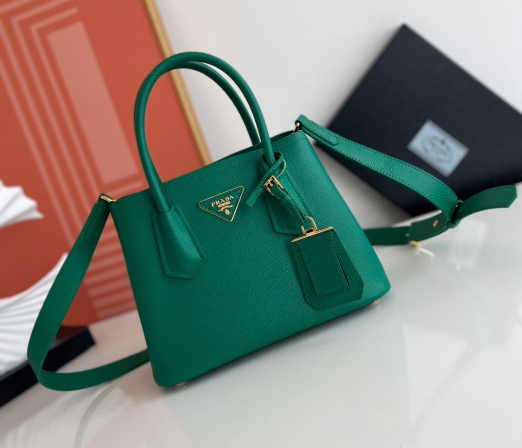 Prada Double Mini Bag In Green Saffiano Leather 436