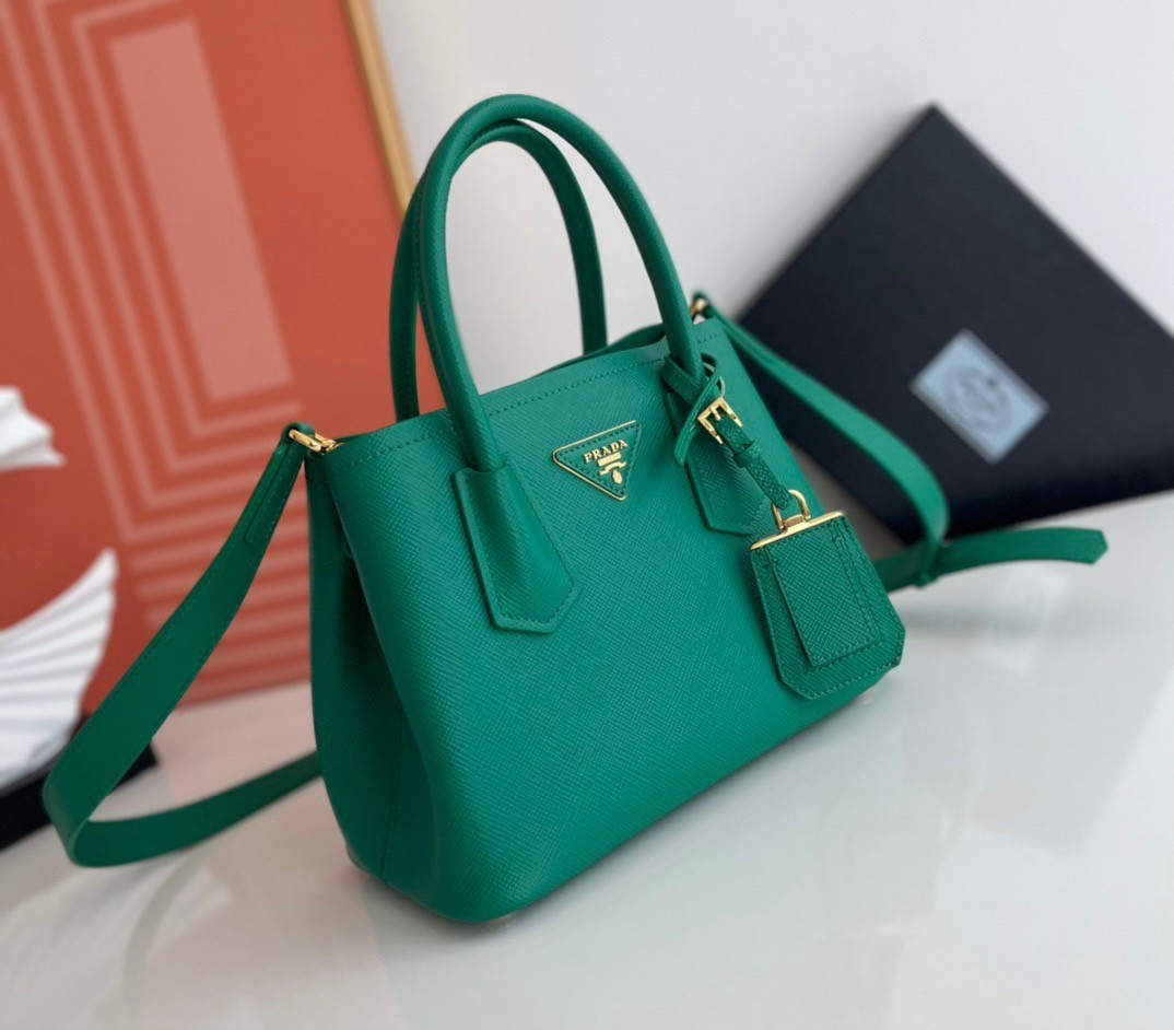 Prada Double Mini Bag In Green Saffiano Leather 436