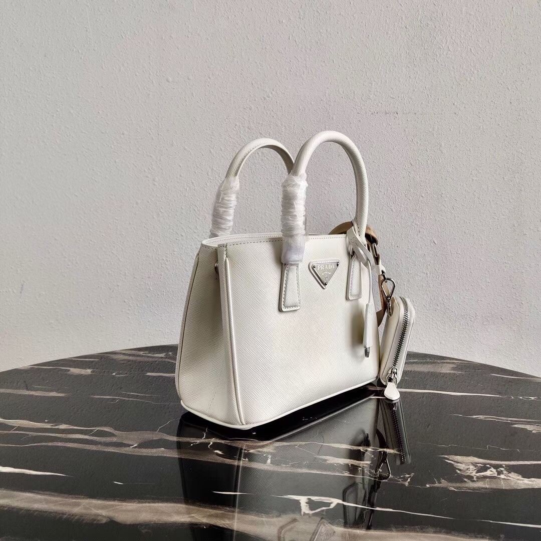 Prada Galleria Micro Bag In White Saffiano Leather 458