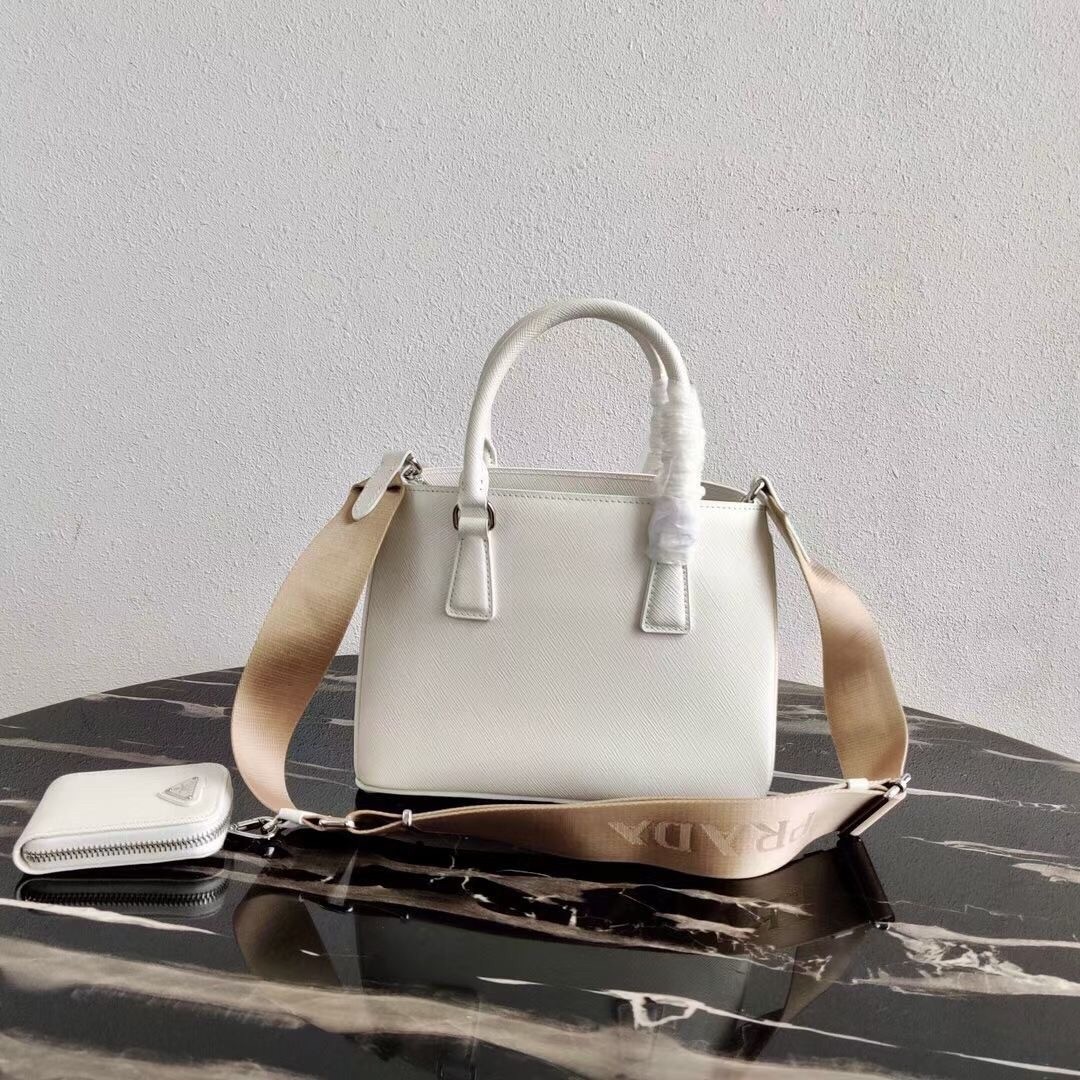 Prada Galleria Micro Bag In White Saffiano Leather 458