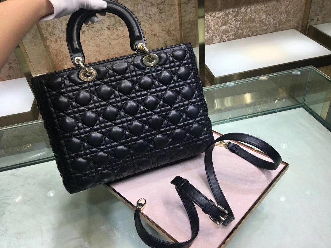 Dior Large Lady Dior Bag In Black Cannage Lambskin 358