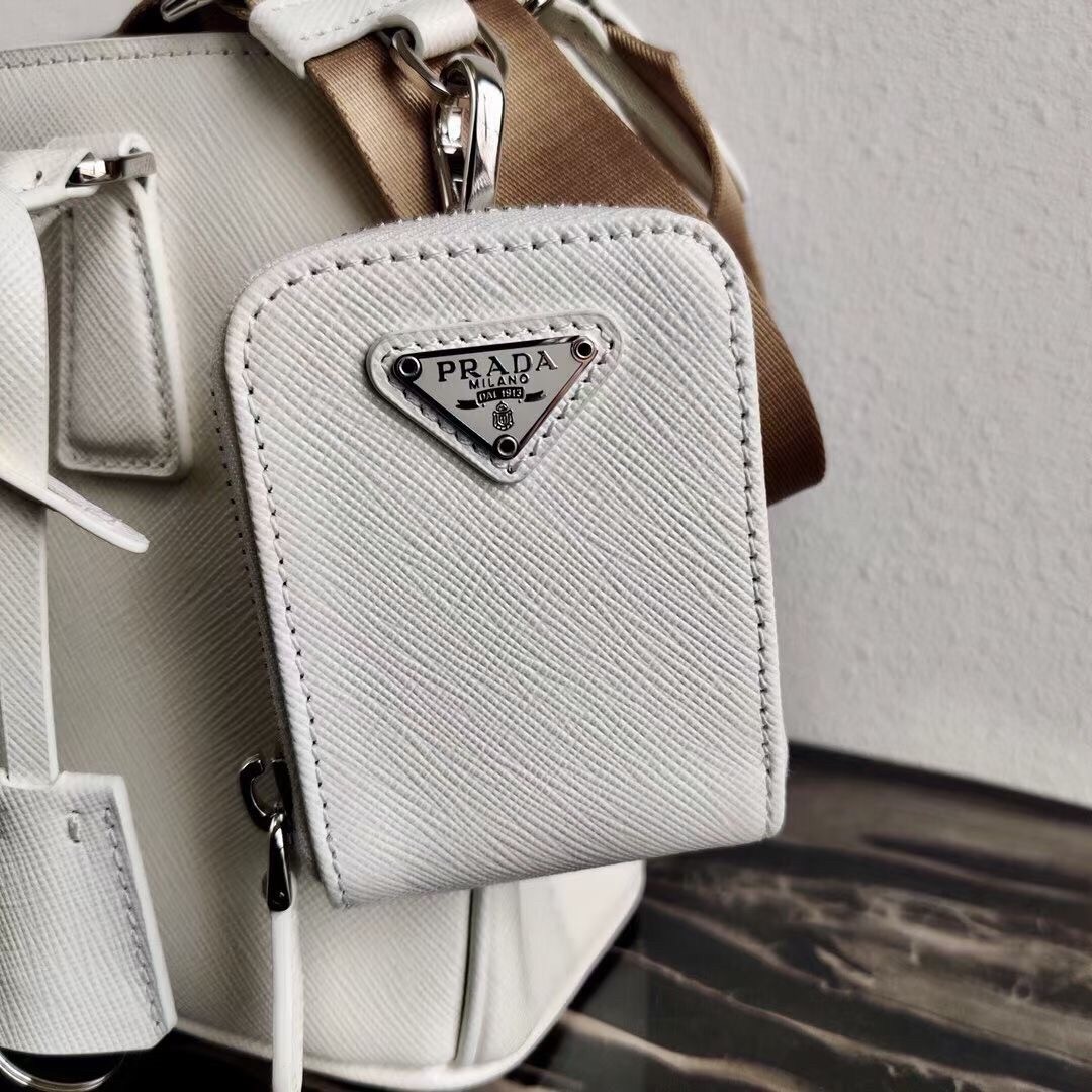 Prada Galleria Micro Bag In White Saffiano Leather 458