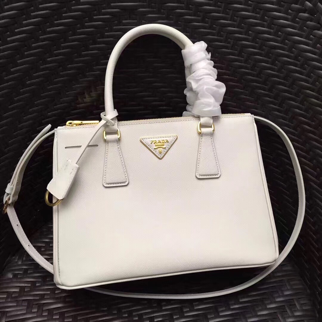 Prada Small Galleria Bag In White Saffiano Leather 484