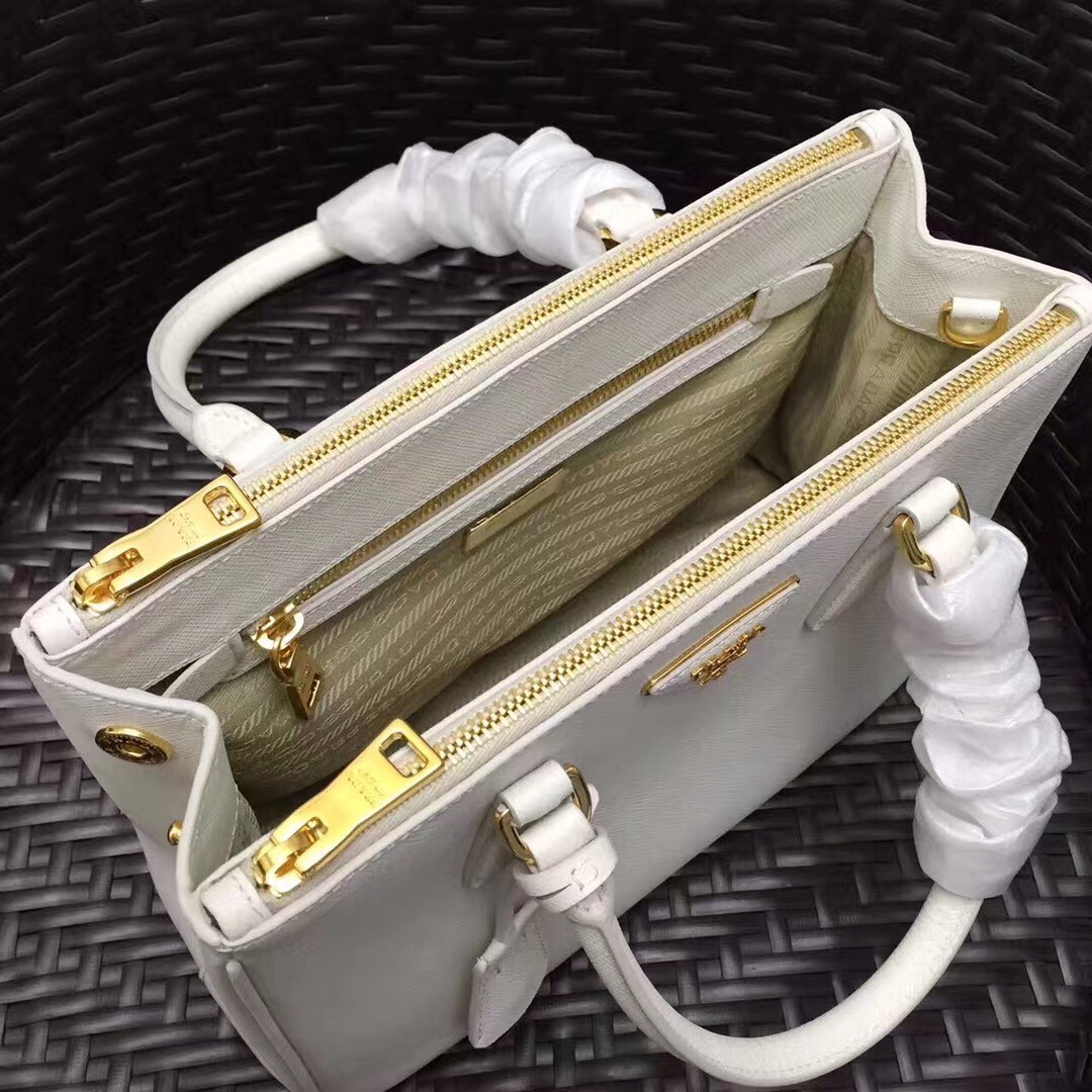 Prada Small Galleria Bag In White Saffiano Leather 484