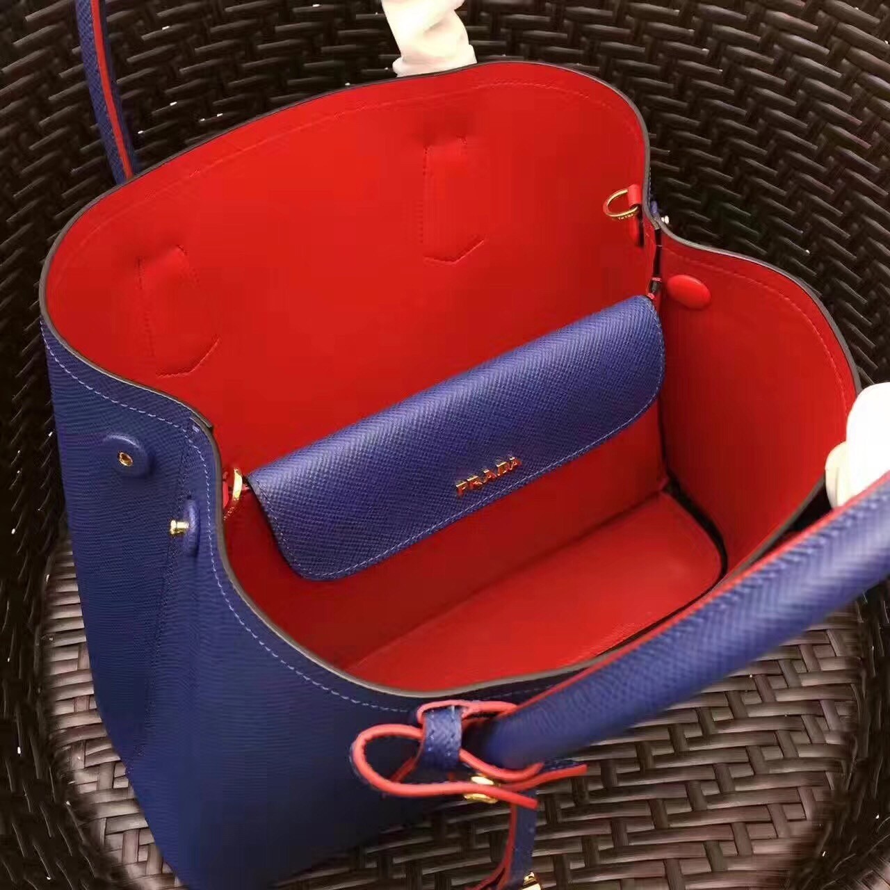 Prada Blue Saffiano Double Medium Bag 511