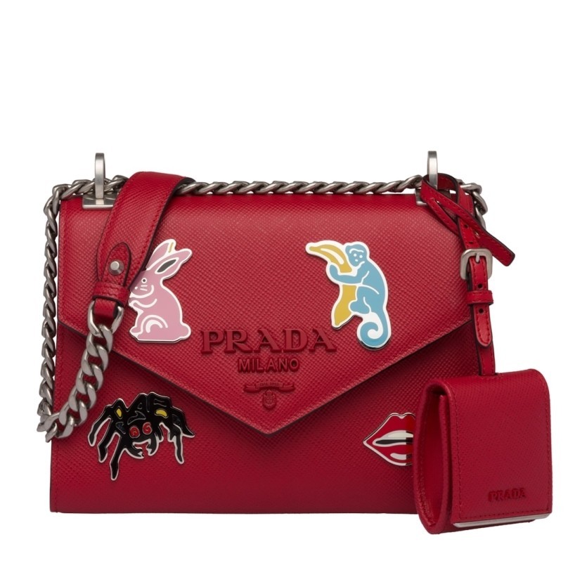 Prada Red Monochrome Flap Bag With Metal Appliques 542