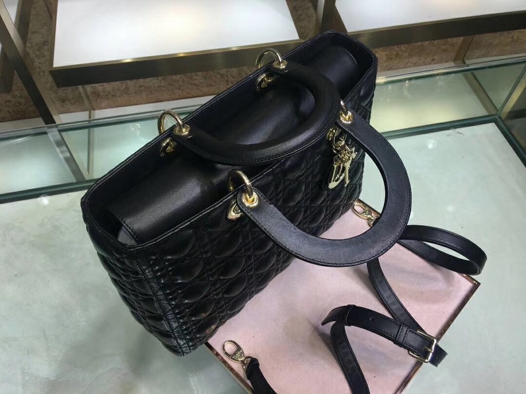 Dior Large Lady Dior Bag In Black Cannage Lambskin 358