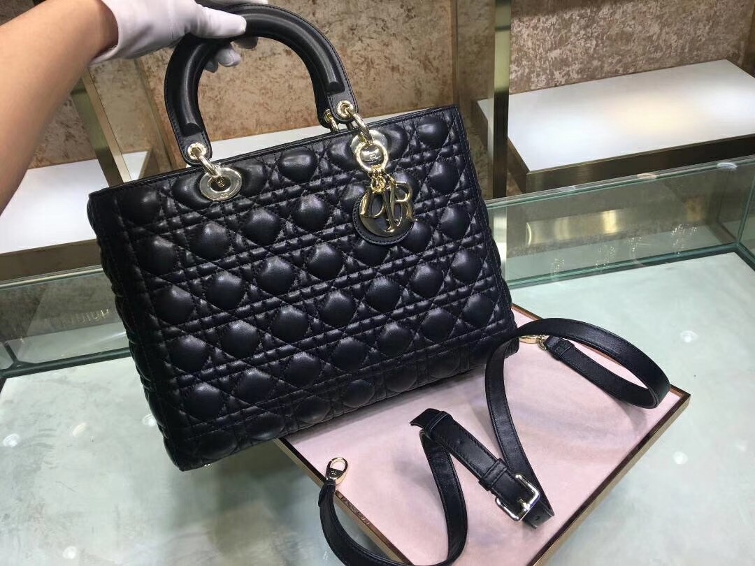 Dior Large Lady Dior Bag In Black Cannage Lambskin 358