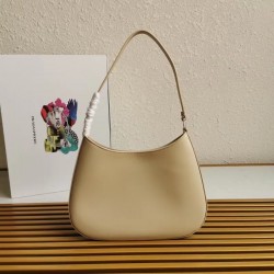 Prada Cleo Shoulder Small Bag In Beige Brushed Leather 414