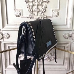 Prada Etiquette Bag In Black Calfskin With Metal Stud Trim 767