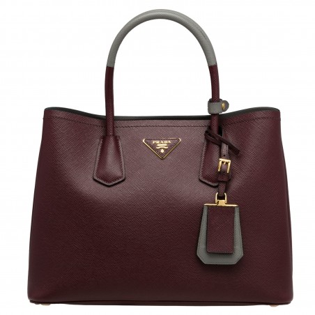 Prada Bicolor Double Medium Garnet Saffiano Bag 687