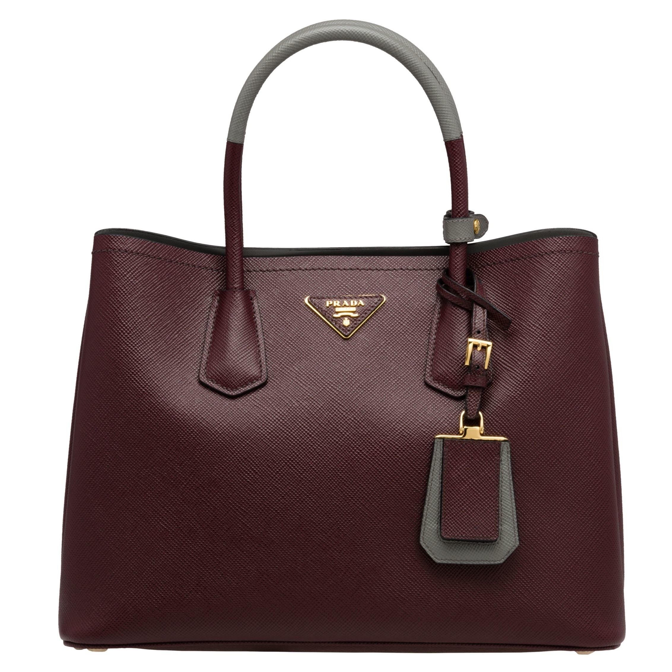 Prada Bicolor Double Medium Garnet Saffiano Bag 687