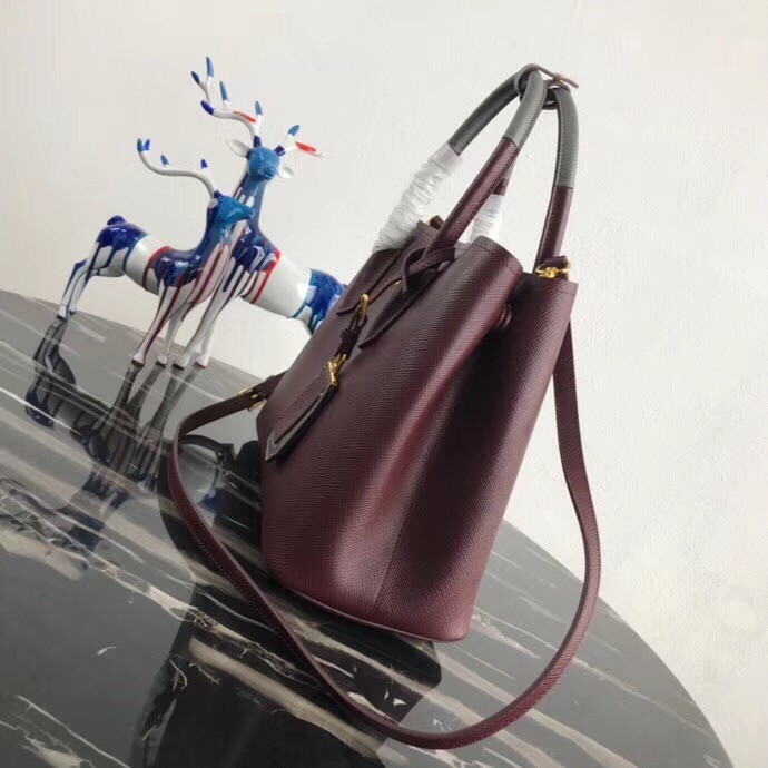 Prada Bicolor Double Medium Garnet Saffiano Bag 687