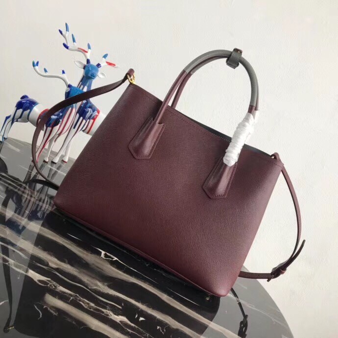 Prada Bicolor Double Medium Garnet Saffiano Bag 687