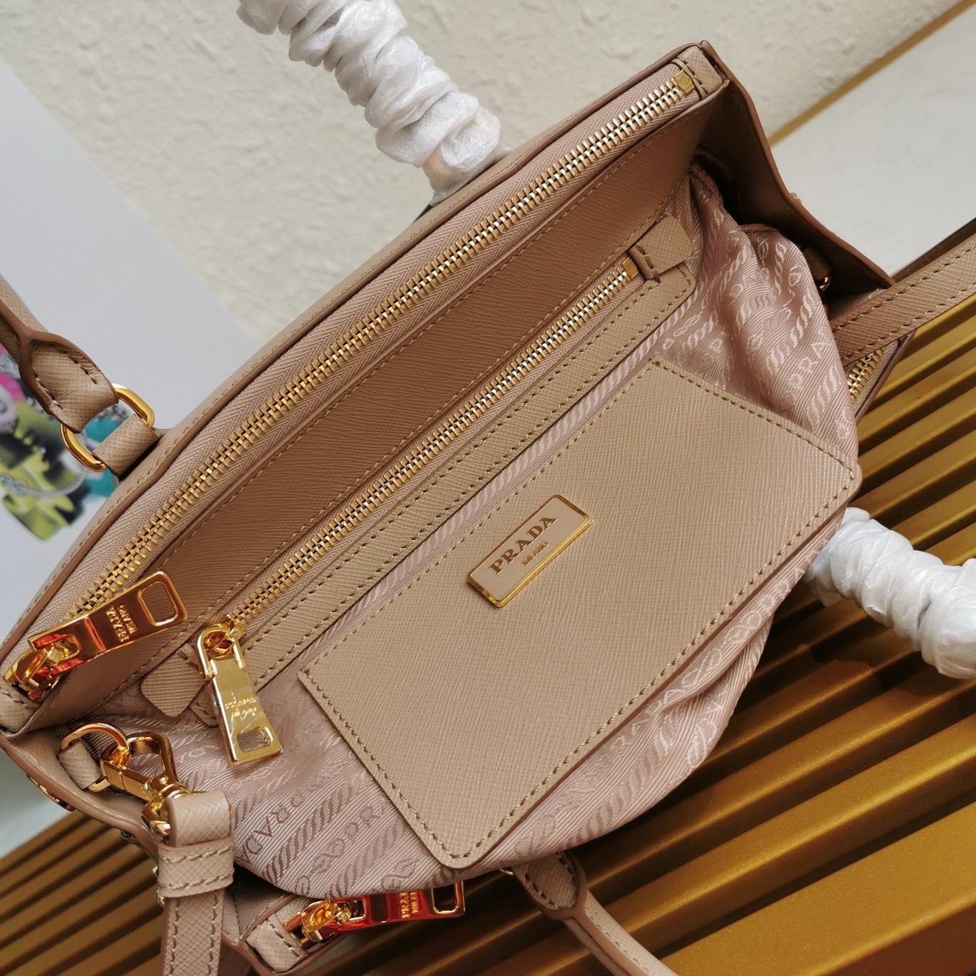 Prada Small Galleria Bag In Beige Saffiano Leather 714