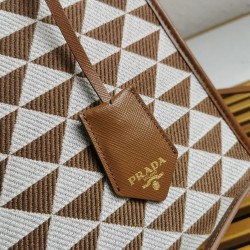 Prada Symbole Micro Bag In White/Brown Jjacquard Fabric 787