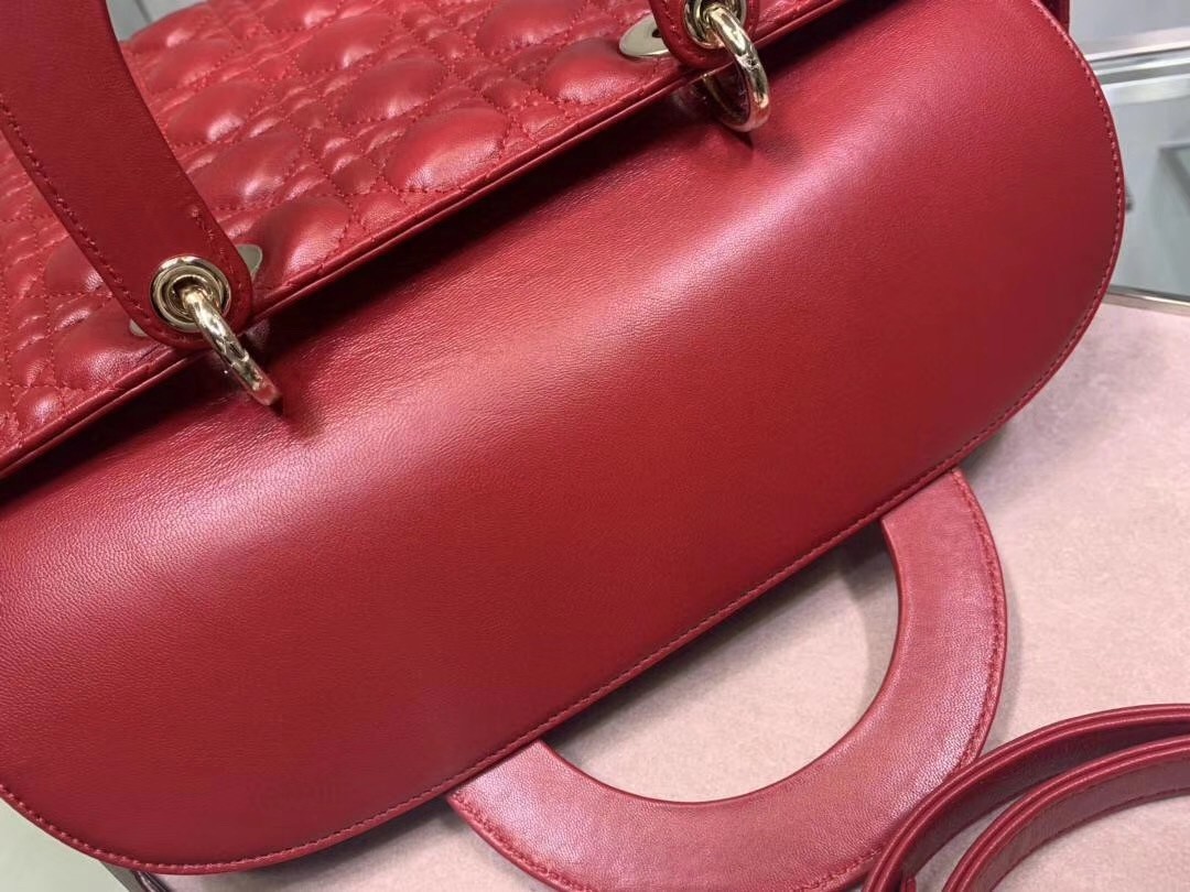 Dior Large Lady Dior Bag In Red Cannage Lambskin 763