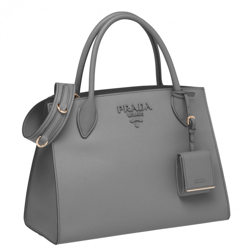 Prada Large Monochrome Bag In Grey Saffiano Leather 909