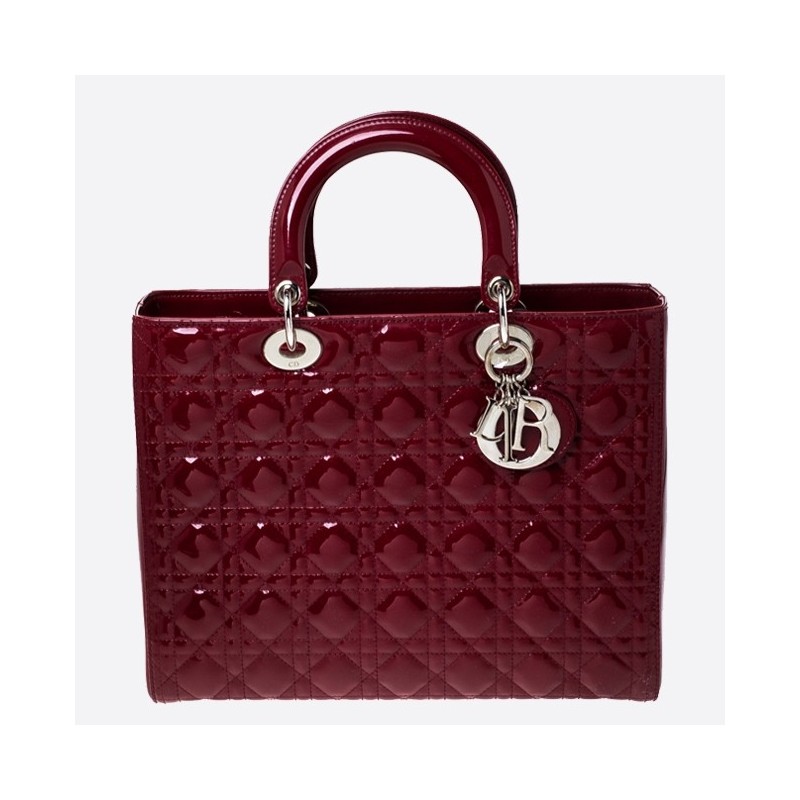 Dior Large Lady Dior Bag In Bordeaux Patent Leather 771