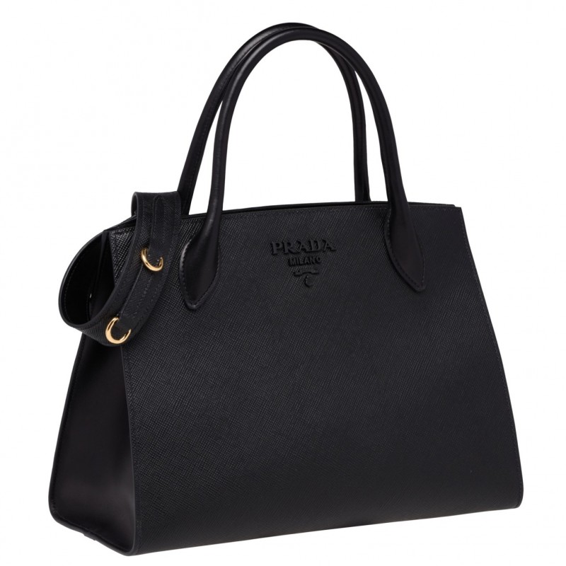 Prada Large Monochrome Bag In Black Saffiano Leather 630