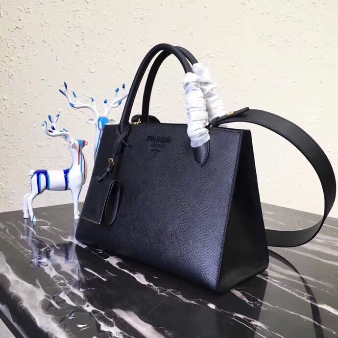 Prada Large Monochrome Bag In Black Saffiano Leather 630