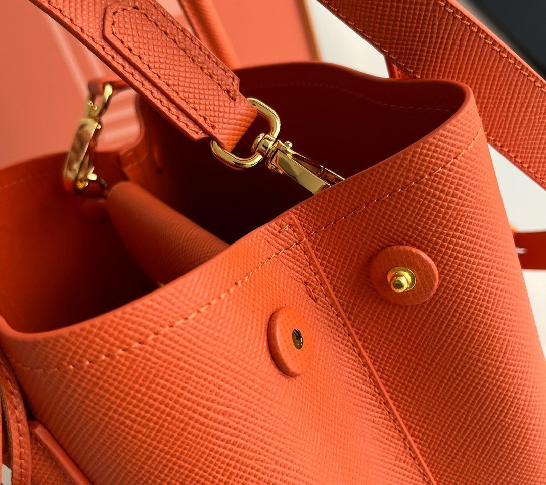 Prada Double Mini Bag In Orange Saffiano Leather 178