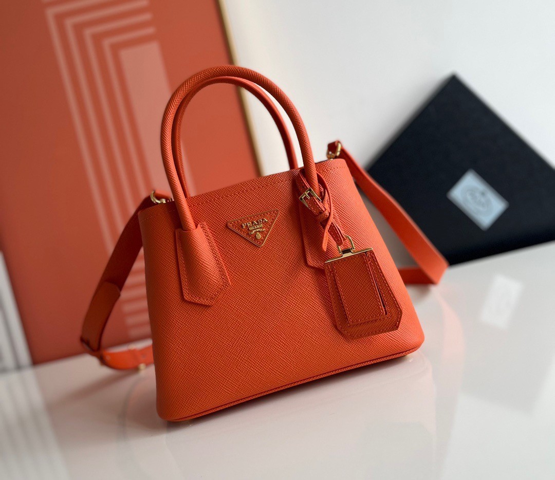 Prada Double Mini Bag In Orange Saffiano Leather 178