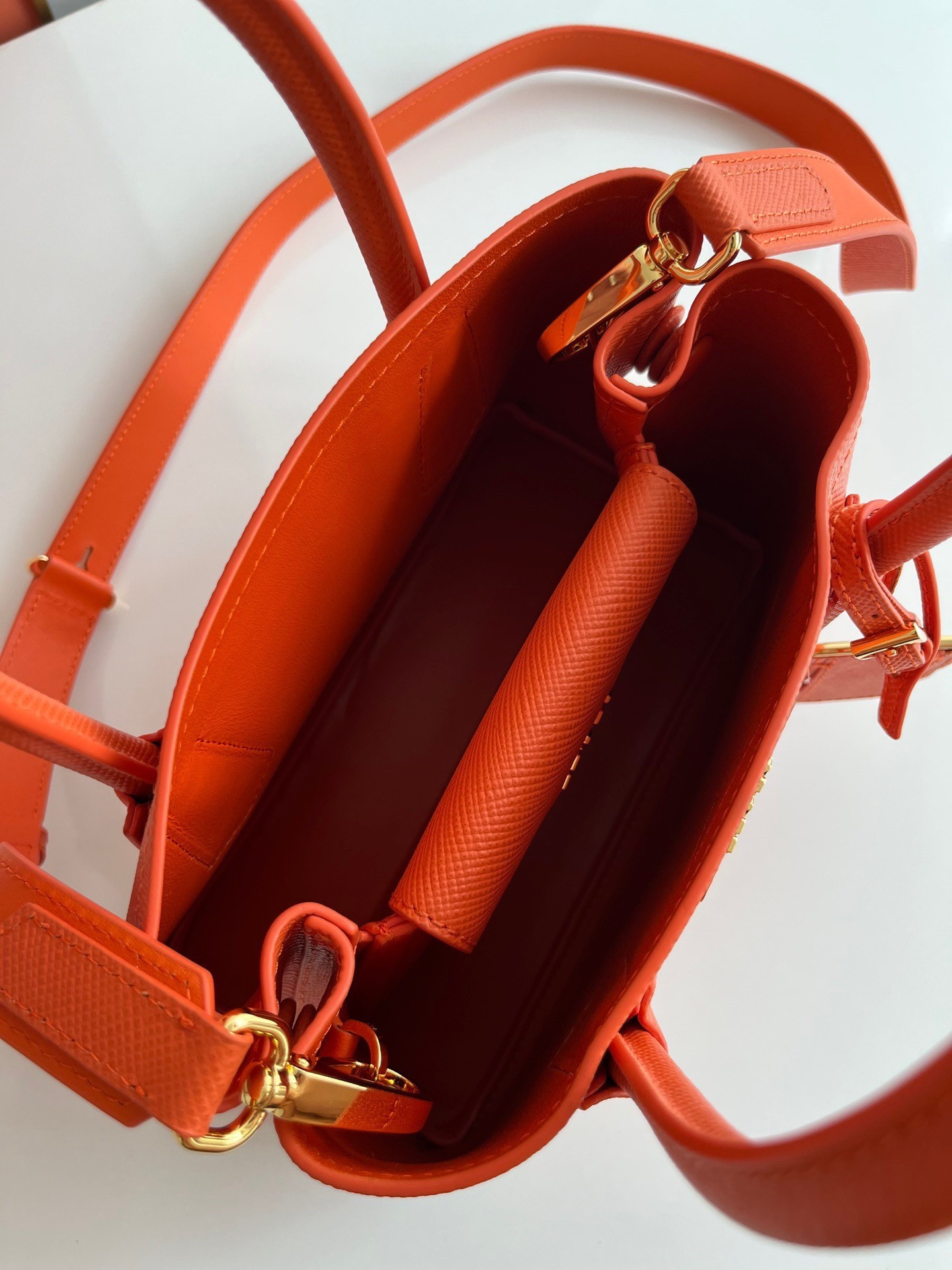 Prada Double Mini Bag In Orange Saffiano Leather 178