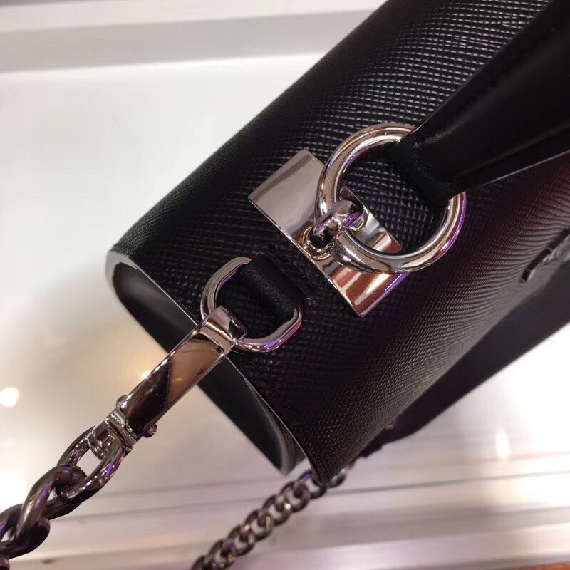 Prada Monochrome Top Handle Bag In Black Saffiano Leather 796